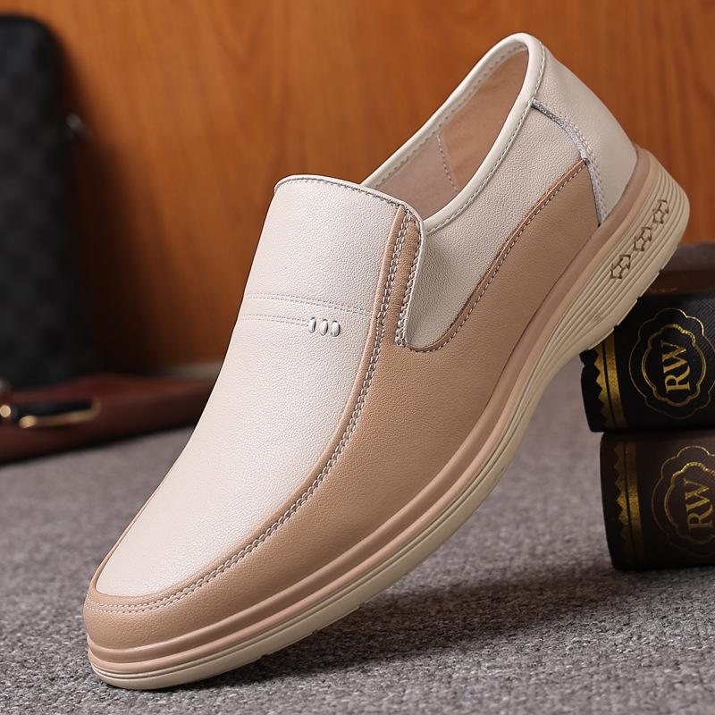 Men s Soft Leather Slip-On Casual Shoes - Breathable, Genuine Leather, Summer Hollow Design (2025) 42