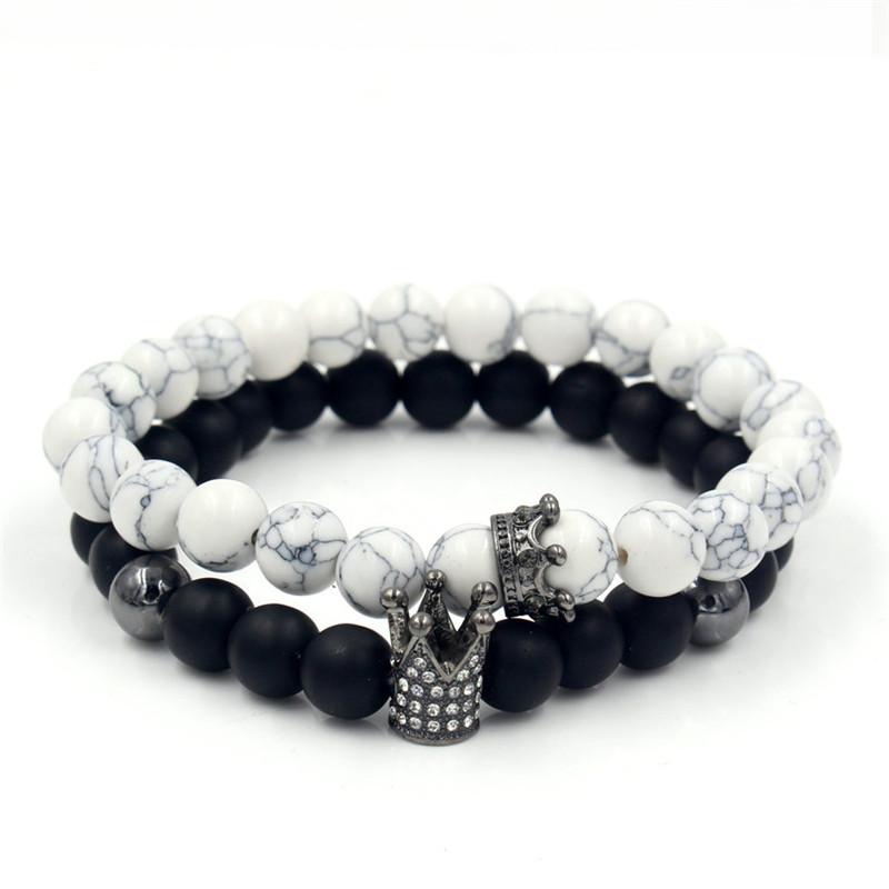 Fashion Versatile Energy Stone Turquoise Braided High Crown White Diamond Mixed Wear Small Crown Set Bracelet Bracelet