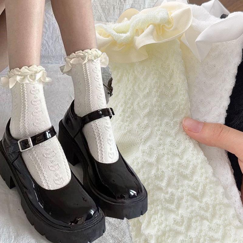 1/3Pairs New Black and White Lace Bow Socks Cute Japanese Lace Princess Fairy Inside Socks for Student JK Dress Accessories