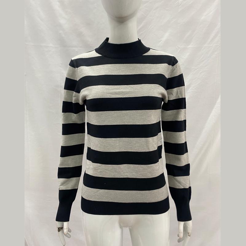 

Европейский и американский повседневный контрастный полосатый тонкий трикотажный свитер с длинным рукавом для женщин L чёрный