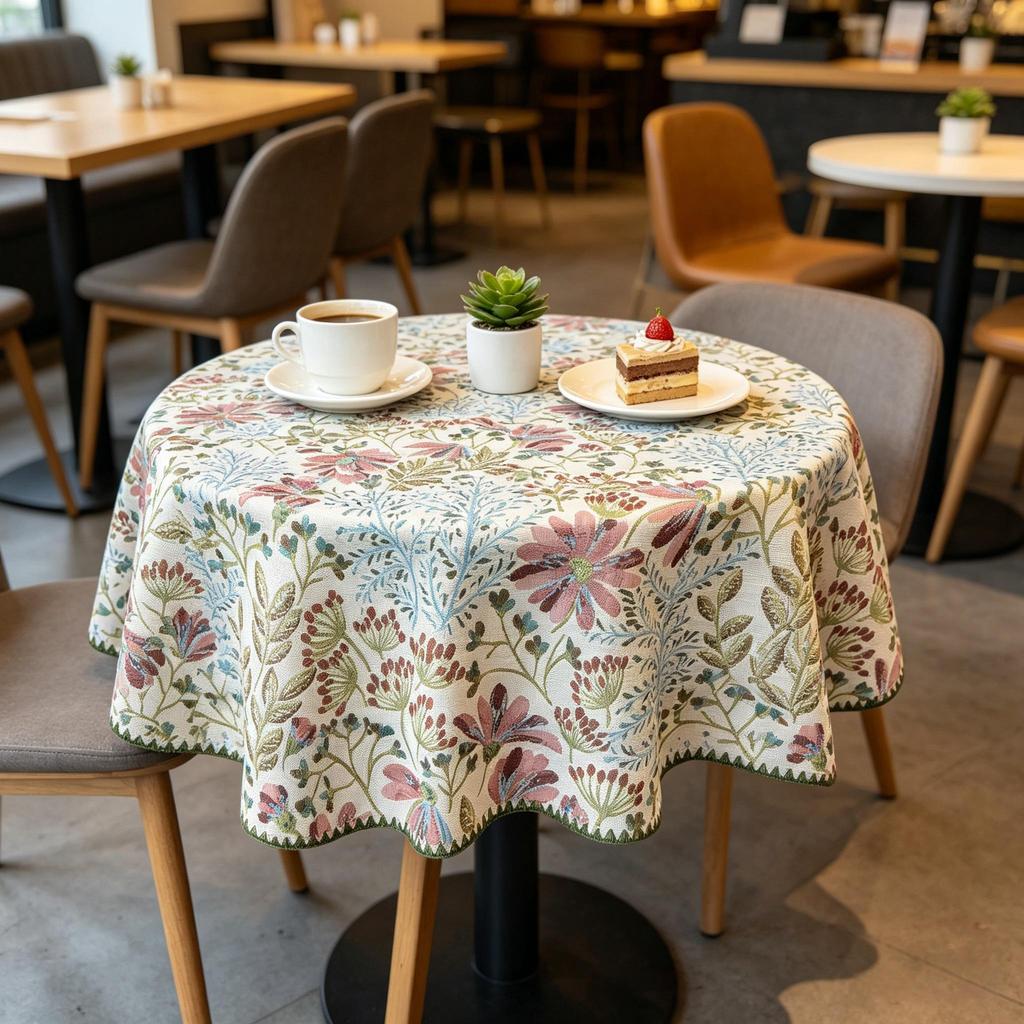 Daily Dining Kitchen and Casual Party Durable Reusable Fabric Small Round Table Cloth