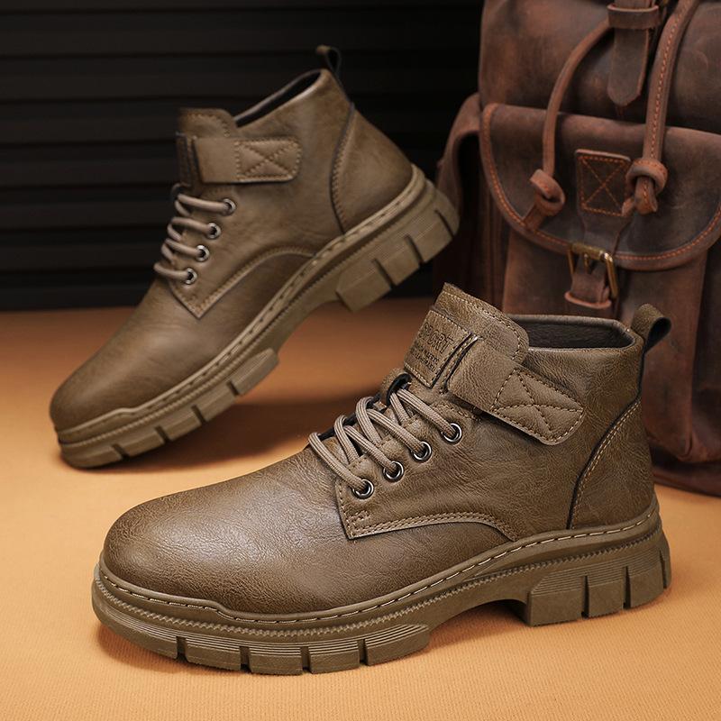 

New autumn and winter Korean British style mid-top short boots, locomotive retro Martin boots 44 standard sneaker size коричневий