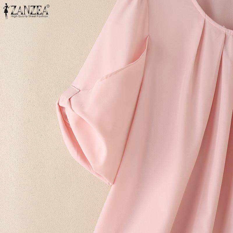ZANZEA Blusa Casual de Verano para Mujer con Cuello Redondo y Manga Corta