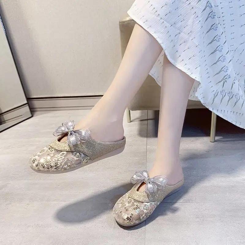 Fashion Low Heel Woman Slippers Outside Sandals Slip-resistant H Sandal Original Shoes for Women Summer Footwear Chic and Elegant Slides