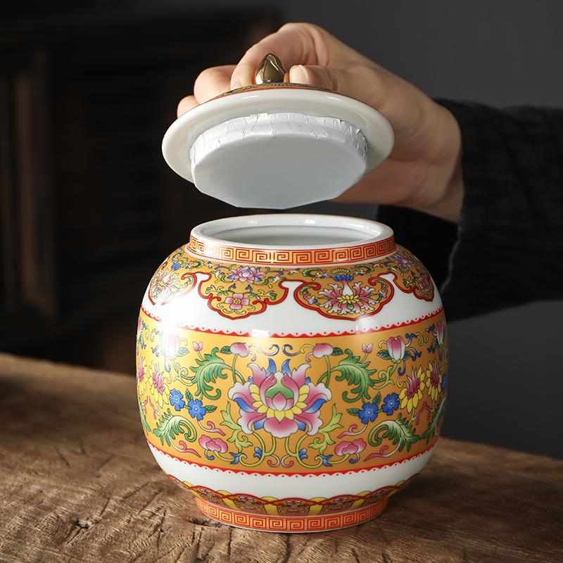 Classical Ceramic Tea Pot Painted Pattern Sealed Storage Tank Home Porcelain Candy Nuts Coffee Beans Storage Bottle Home Decor