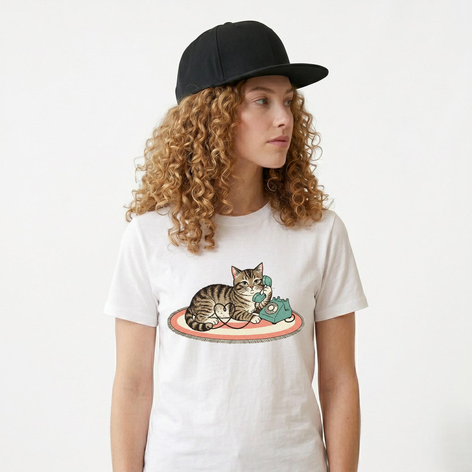 Cat Telephone Streetwear Tee | Graphic Cat Shirt | Minimalist Animal Illustration | Urban Techwear Style Tshirt | Cool Graphic Cotton XL