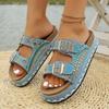 Fashion 2025 Summer Fashion Rhinestone Design Casual Thick Soled Slippers for Women Open Toes Comfortable Versatile Beach Chunky Sandals