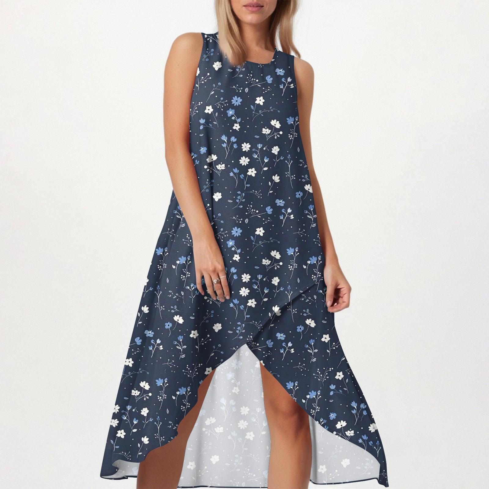 

Women s Loose Casual Fashion Square Round Neck Solid Color Dress Beach Skirt Slit Side Sleeveless Cotton And Linen Skirt S Темно-синій