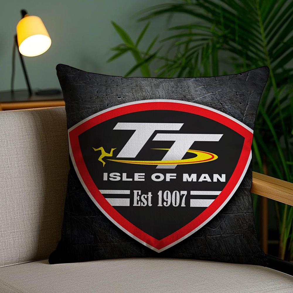I-Isle Of Man Tt Cushion Cover Plush Fabric Soft Double-Sided Printed Invisible Zipper Sofa Pillow Case Home Decor