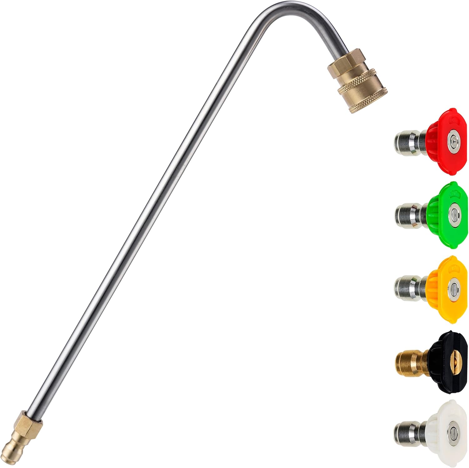 Stainless Steel Pressure Washer Gutter Cleaner Attachment, Angled Extension Wand for Gutter Cleaning, 5 Nozzle Tips, 1/4 Inch Quick Connect, 13 Inch Pressure washer gutter wand