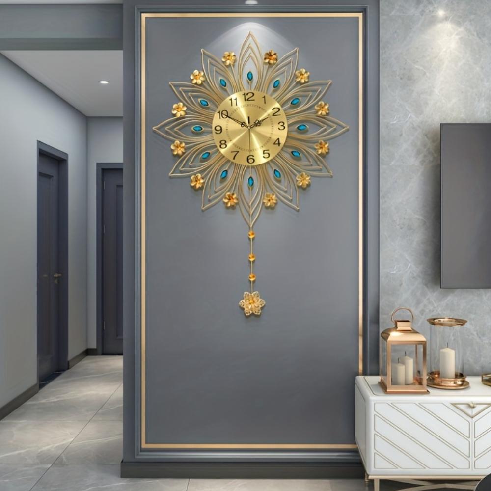 Luxury Golden European‑Style Wall Clock,Fashion Creative Hanging Clock,Wall‑Mounted Timepiece For Living Room,Bedroom Home Decor (Battery Not Included