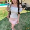 French Ruffle Edge One-word Shoulder Short-sleeved T-shirt Women's Summer Pure Desire Style Slim-fitting Bottoming Shirt Temperament Short Top