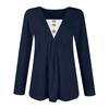 Women's Fashion Casual Long Sleeve Shirt Solid Color Button V Neck Up Tops