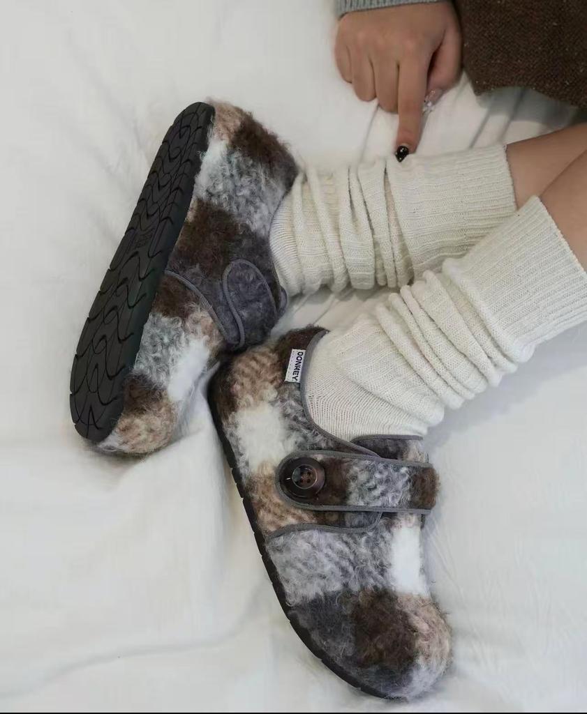 Fleece Shoes, Women's Warm Velcro Cotton Shoes, and High-heeled Shoes