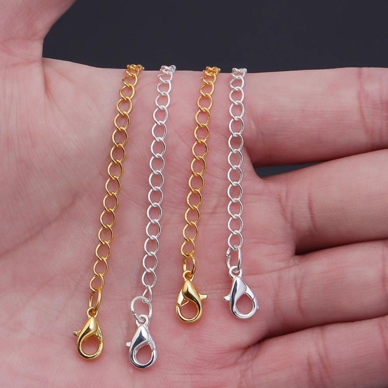 10Pieces Necklace Extenders Gold Silver Bracelet Anklet Extension Chains with Lobster Clasps and Closures 5/7/10/12/15cm