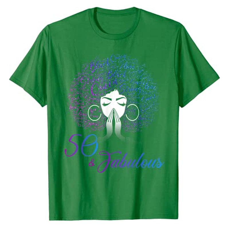 50 Fabulous Afro Hair Black Women 50th Birthday Gifts TShirt 50 Years Old Tee Shirt Short Sleeve Clothes Women Fashion Tops