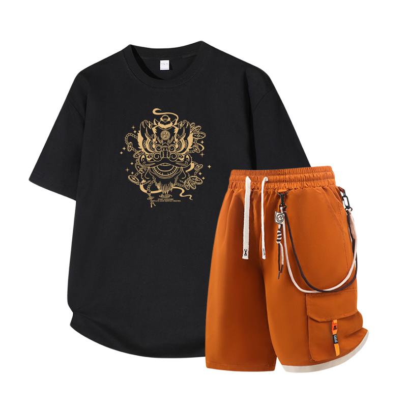 

Dmo Men s Short Sleeved Set Summer Short Sleeved Slim Fit Upper Garment Men s Two-piece Set XL