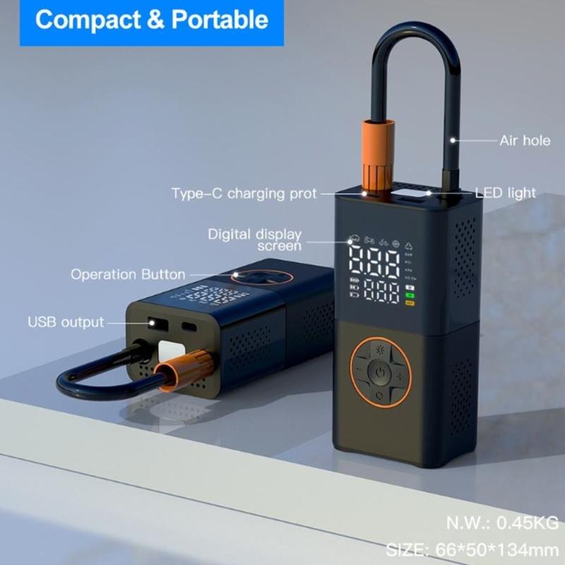 Portable Air Compressor Bikes Vehicles Motorcycle Tire Inflator Pump Digital Display Pressure Gauge Detect with LED Lamp