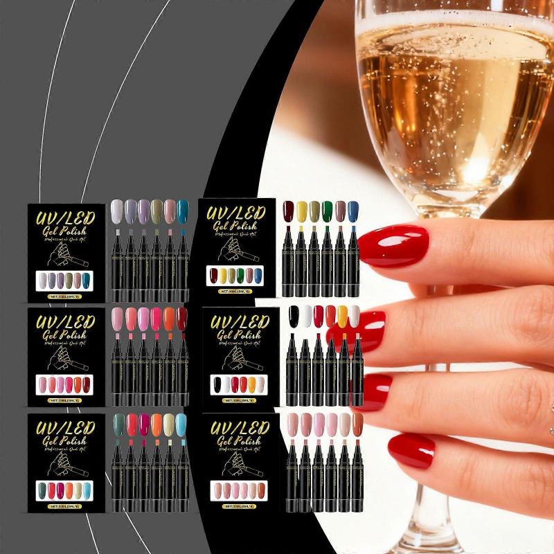 Nail Polish Pens, 3 In 1 Nail Polish Pens Quick Dry, Gel Polish Pen, 6 Color Nail Polish Gel Pen 8 ML, Color Nail Polish Gel Pen for Women, Nails Pens