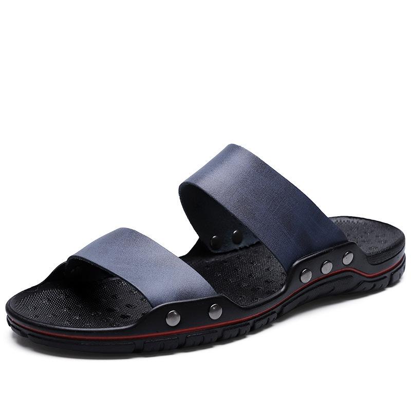 Coole Hausschuhe Sommer Herren Übergröße 48 Rindsleder Strandschuhe 46 rutschfest Ein-Wort-Pantoletten Rindsleder verschleißfeste Hausschuhe
