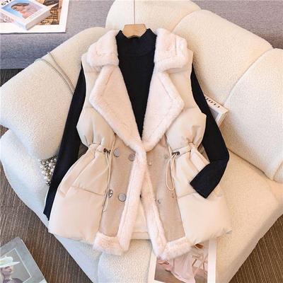 2025 Plus Size Women's Double-Breasted Fur Collar Shearling Vest