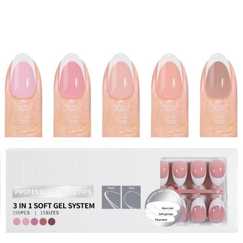 150 Pieces French Press On Nail Pre Applied Base Coat and Primer No Filing Needed for DIY Nail Art Salon Quality Nail