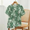 Women's Tropical Plant Print Short Sleeve Top Minimalist, Soft & Comfy, Elegant for Daily Casual, City Walks, Versatile & Trendy