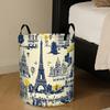 1pc Large Foldable Paris-Themed Storage Basket with Eiffel Tower & French Landmarks Design - Round Laundry Suitable for Clothes, Towels,, Books, Baske