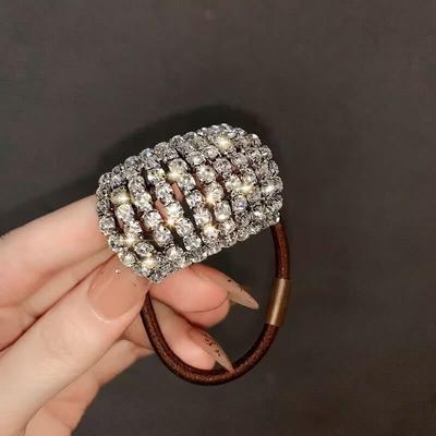 Korean Internet Celebrities with the Same Diamond-encrusted Curved Hair Rope Temperament Versatile Tie Ponytail Ball Head Rubber Band Hair Accessories