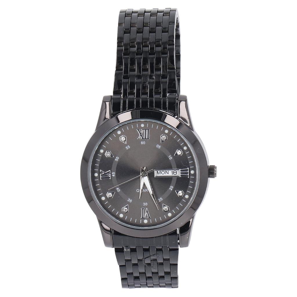 Quartz Wrist Watch for Men Luminous Hands Fashion Rhinestones Men Chronograph Analog Watch Black