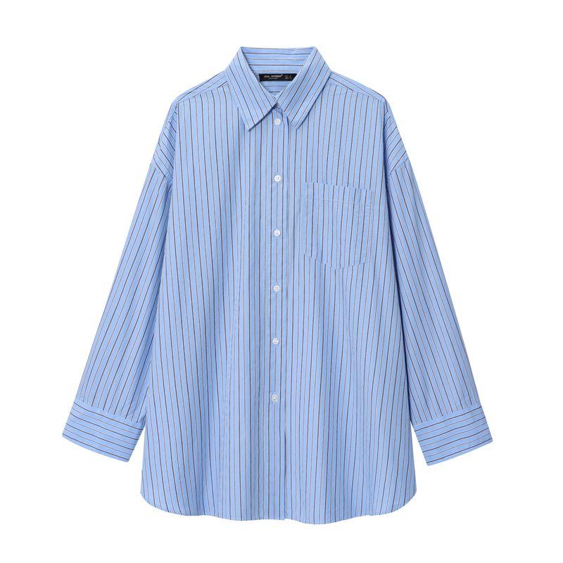 Kaslead New Women Clothes Western Style Long Sleeve Stripe Loose Poplin Shirts 0975111 073