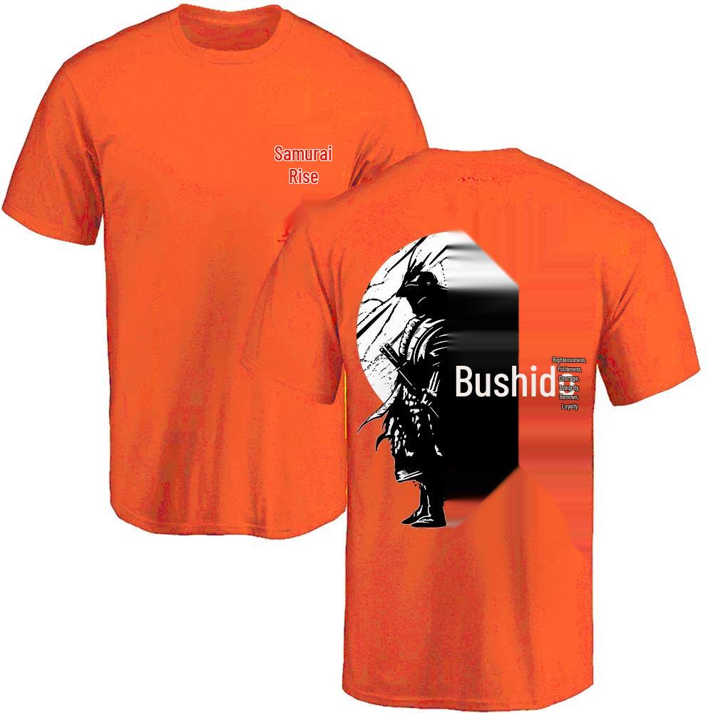 

Мужская футболка свободного кроя из чистого хлопка с принтом в японском духе самурая и Бусидо на спине L оранжевый