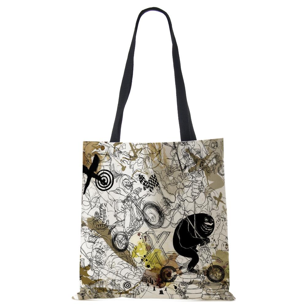 Abstract Print Casual Shoulder Bag Women Canvas Shopping Reusable Tote Bag 2022 Harajuku Travel School Book Beach Handbag CLE