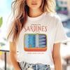 Sardinen-Aufdruck Sommer Lässiger Stil Normal Kawaii Kurzärmlig Damen Basic-Top Cartoon Niedlich Neu Strand Reise Beliebtes T-Shirt