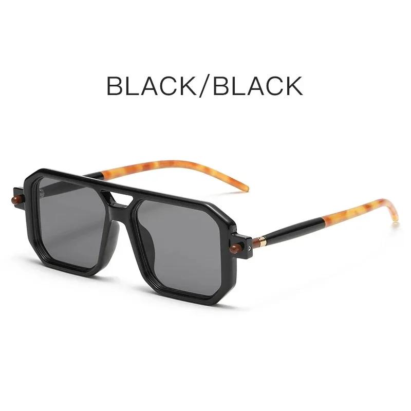 Vintage Square Sunglasses for Men Retro Double Bridge Trendy Brand Design Shades Fashion Male Sun Glasses Eyewear