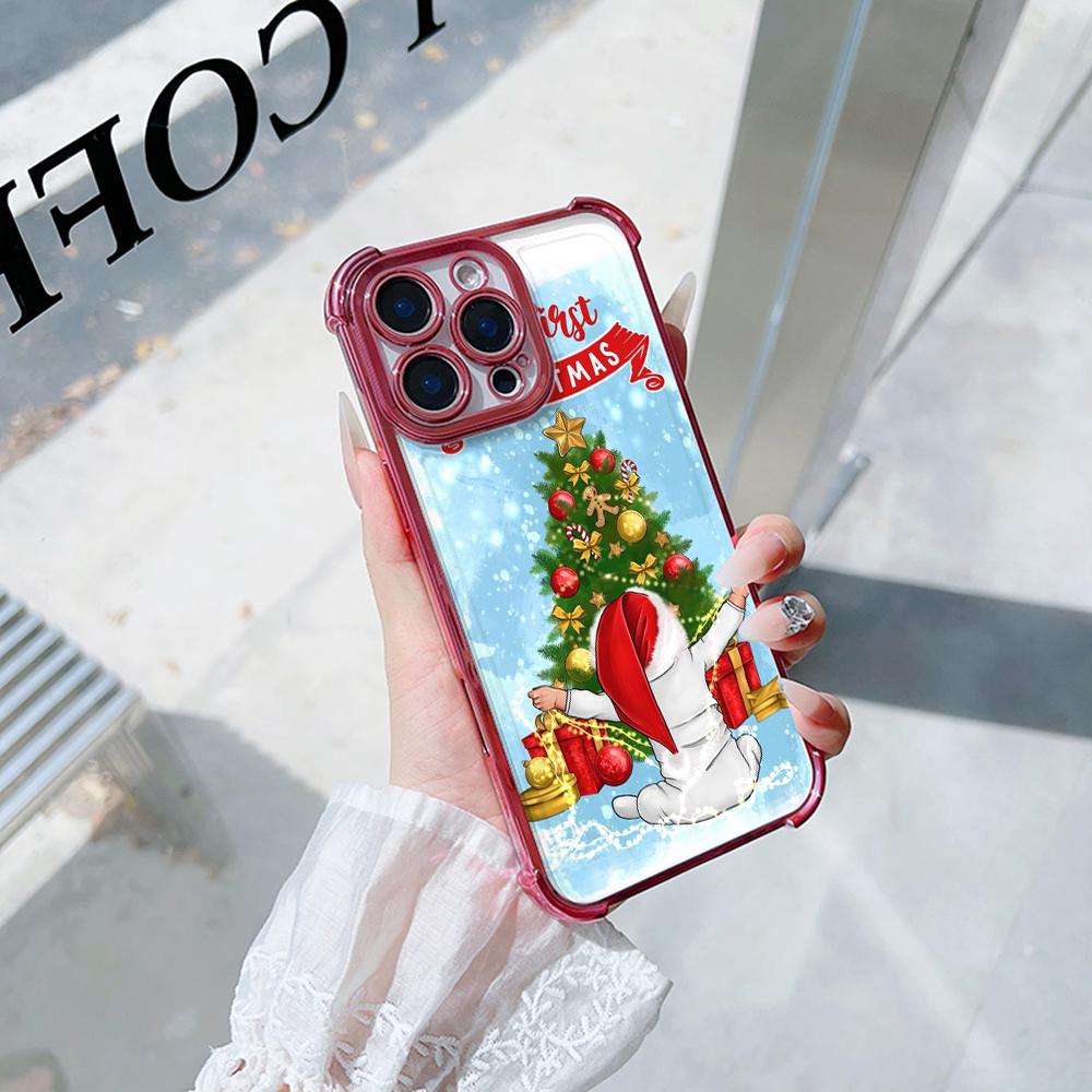 Ae108 Happy New Year Merry Christmas Electroplated TPU Phone Cases for Xiaomi 11 Lite Redmi Note 13 Pro 12C 9S 14C Huawei Four Corner Protection Cover