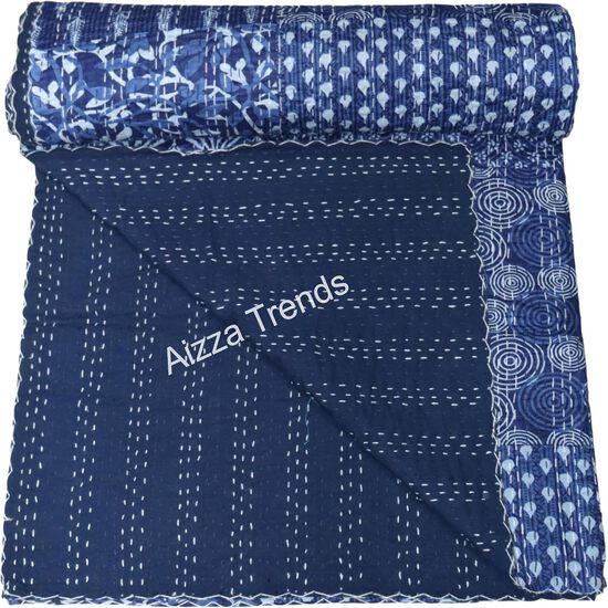 Aizza Trends Cuvertură Kantha din Bumbac Pur Imprimat Lucrată Manual - Aspect Tradițional Cuvertură de Pat Kantha Gudri - Gudri Vintage Cusute Manual