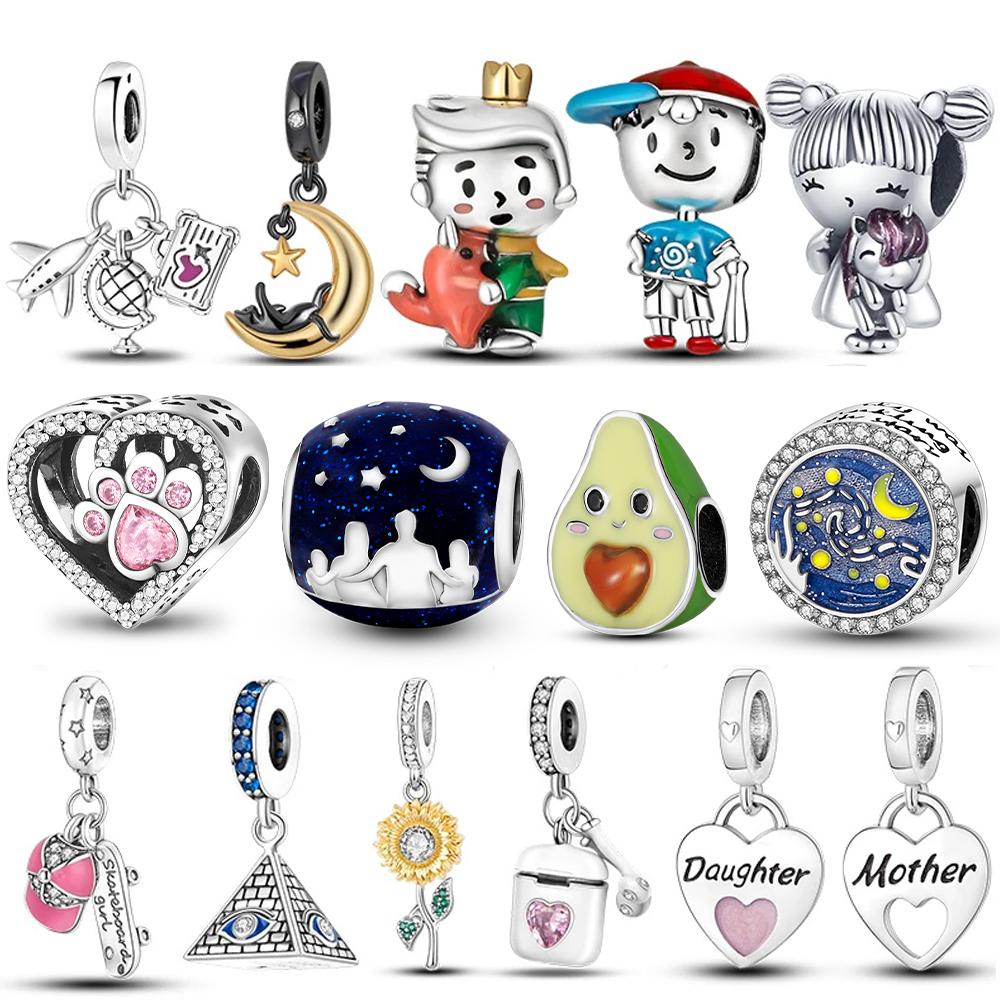 Copper Plated Cat Moon Star Earphone Dangle Charm Bead Pendant Fit Bangle Bracelet For Women Gift Diy Making