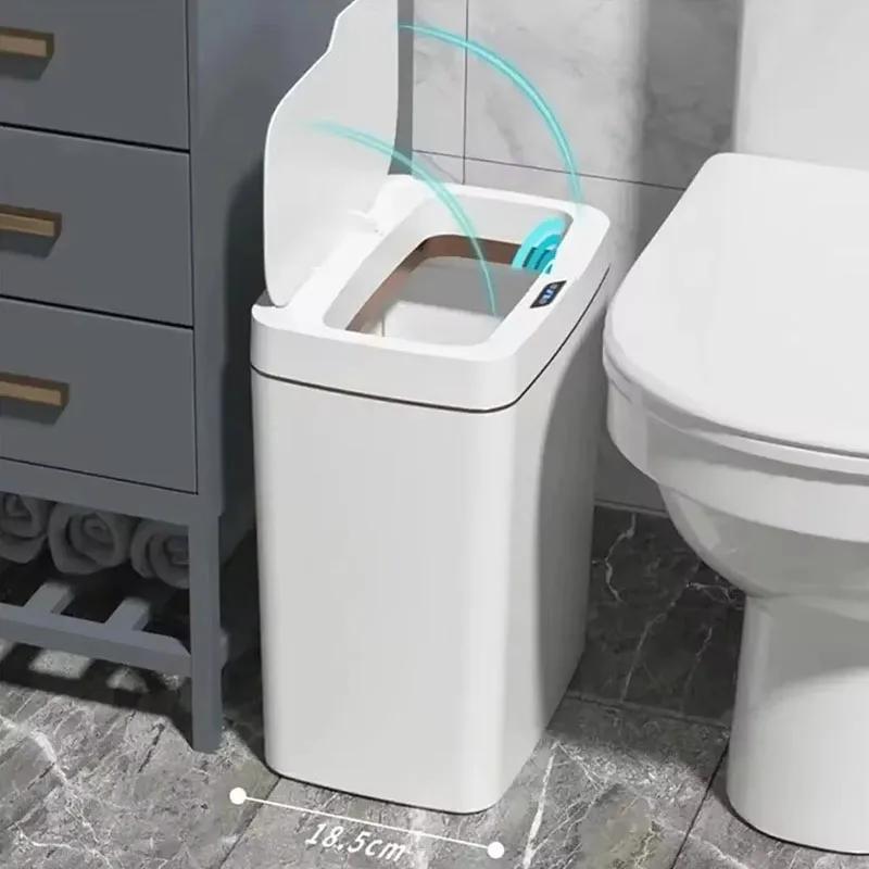 Weißer 15L Smart Badezimmer Mülleimer Berührungslos Schmaler Smart Sensor Mülleimer Smart Home Automatische Beutelbefüllung Elektronischer Mülleimer