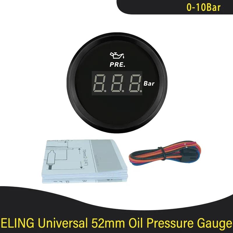 Waterproof 52mm Oil Pressure Gauge Meter 0-5Bar 0-75Psi 0-10Bar 0-145Psi with Red Backlight for Car Truck Boat Yacht 9-32V