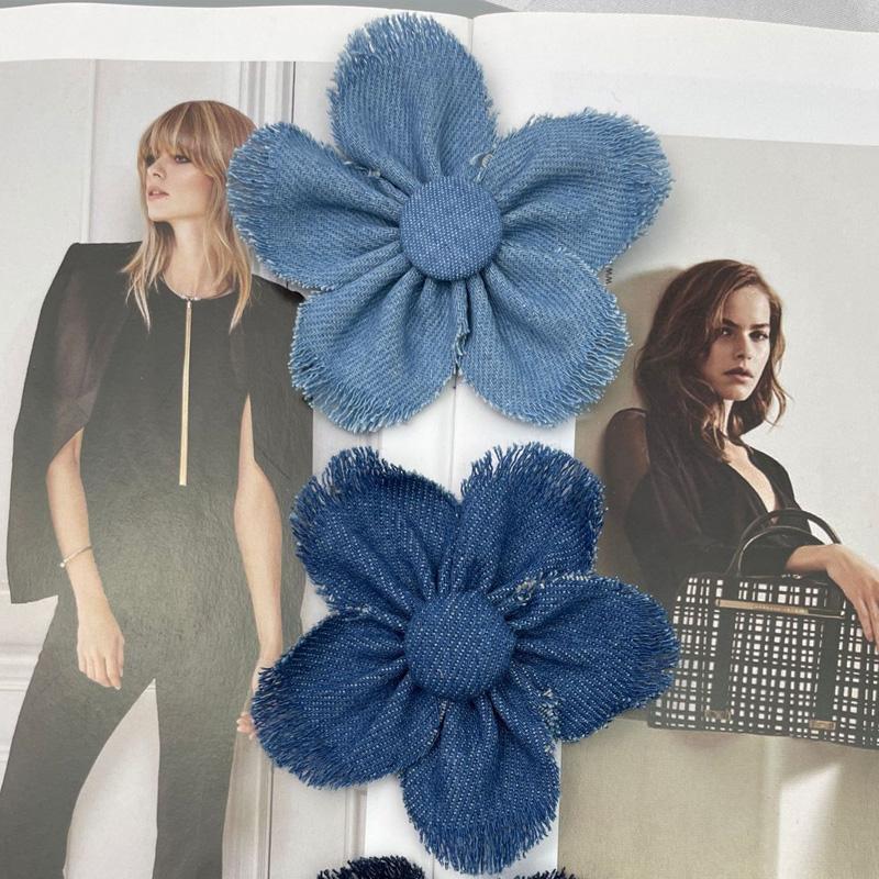 1PC Headwear Accessories Crafts Supplies Sewing Applique for Clothes Decoration Denim Cloth DIY Blue Flowers