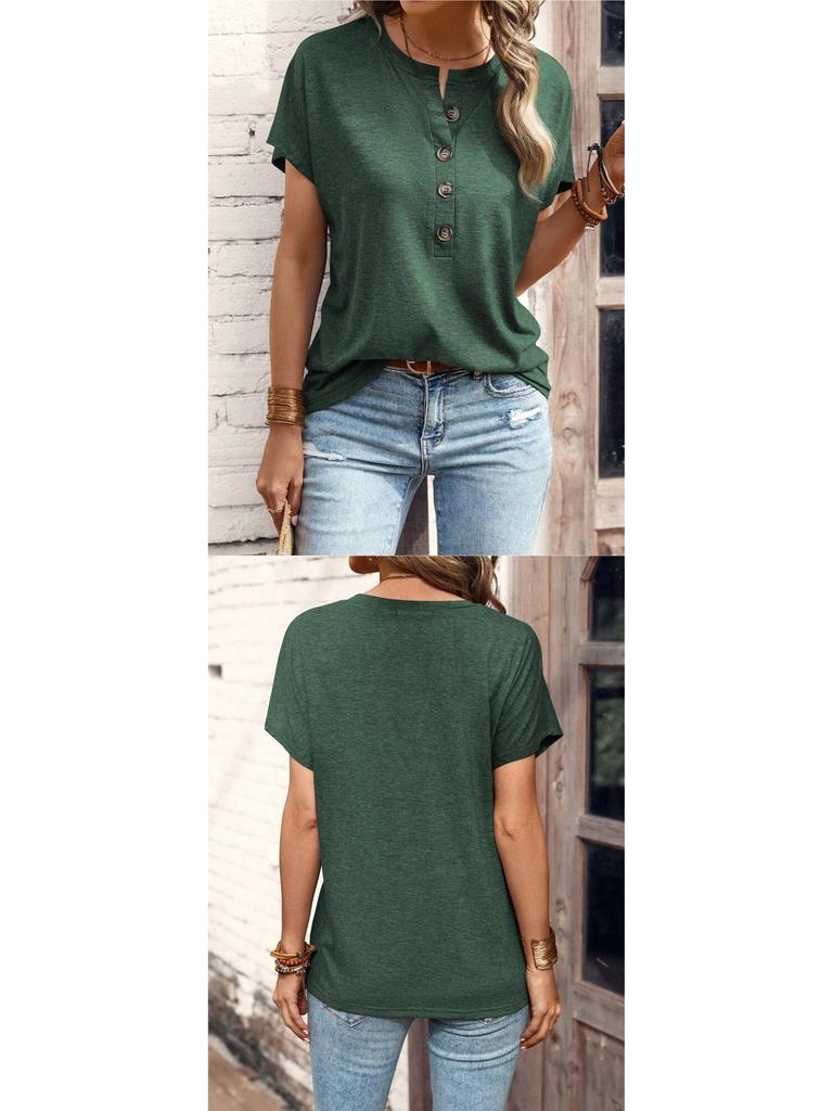 European & American Style Women's Solid Color Button Short Sleeve T-Shirt - Spring/Summer Collection