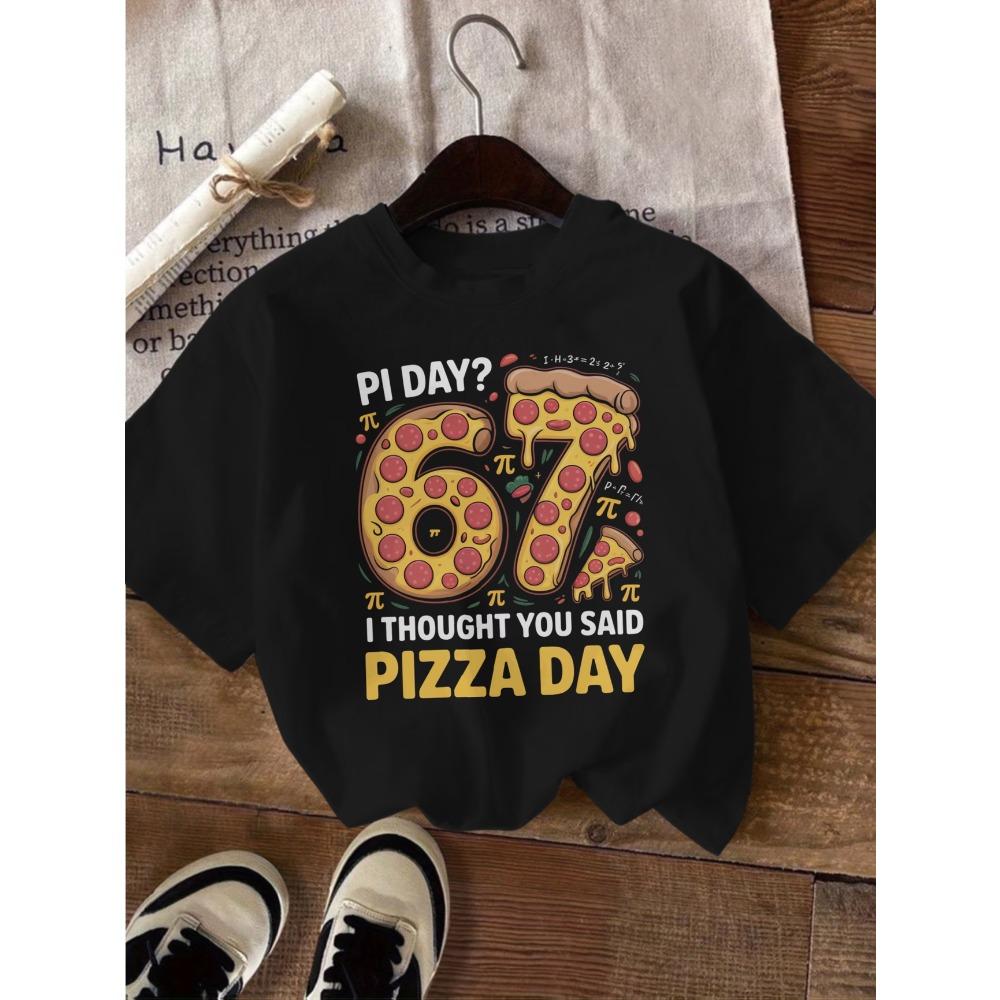 Summer Pi Pizza Cute Bow 67 Six Seven Print Kids Short Sleeved Shirt Polyester Casual Children's T-shirt Girls Fashion Clothes Tees