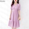 Women Lace Splice Casual V-Neck Short Sleeve Elegant Dress