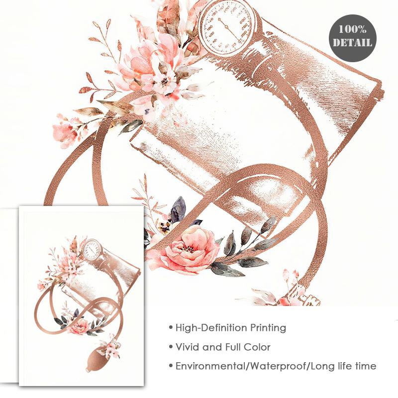 Nordic Creative Human Organs Heart Pink Flower Canvas Print Poster Wall Art Decorative Painting Medical Education Mural Posters