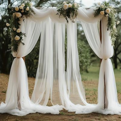 White Sheer Draping Fabric Wedding Arch, Large Polyester Tulle for Romantic Ceremonies, Receptions, Party Decor - Pack of 1
