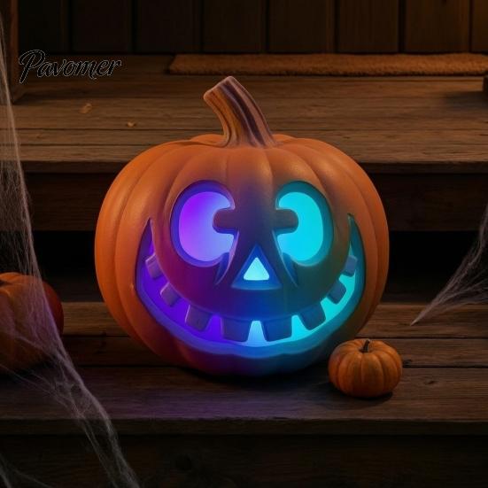 Indoor Party Props LED Halloween Pumpkin Light, Light Up Jack O Lantern Decor, Color Retro Ornaments Gradient Glowing Lamp for Yard Porch Window
