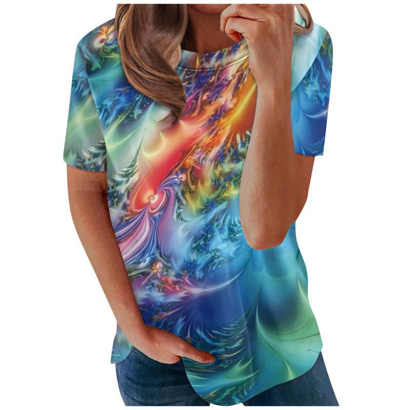 Blumenmuster 3D-Druck T-Shirts Damen Sommer Rundhals Kurzarm T-Shirt Y2k Harajuku Tees Streetwear Oberteil Damenbekleidung