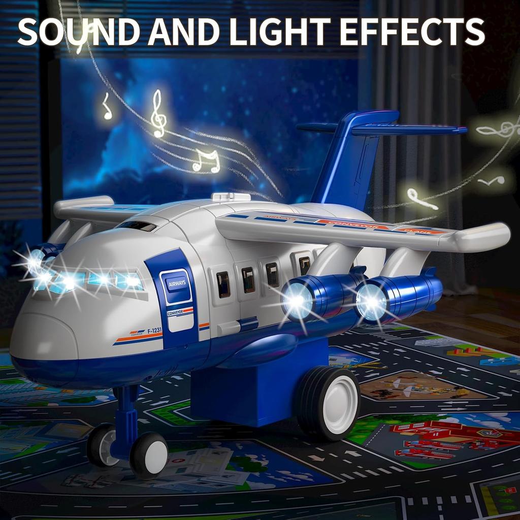 Kids Airplane Toy Racing Tracks Toy for Kids 3 4 5 6 7 Boys - Toy Airplane Small with 8 Car Toy, Garage Parking Lot, Car Carpet for Kids Playmat,