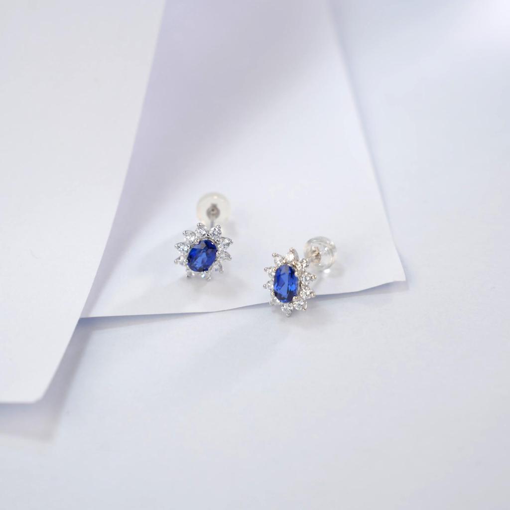 Zhou Hengfu Sterling Silver Cultured Sapphire Earrings - Elegant Light Luxury Design